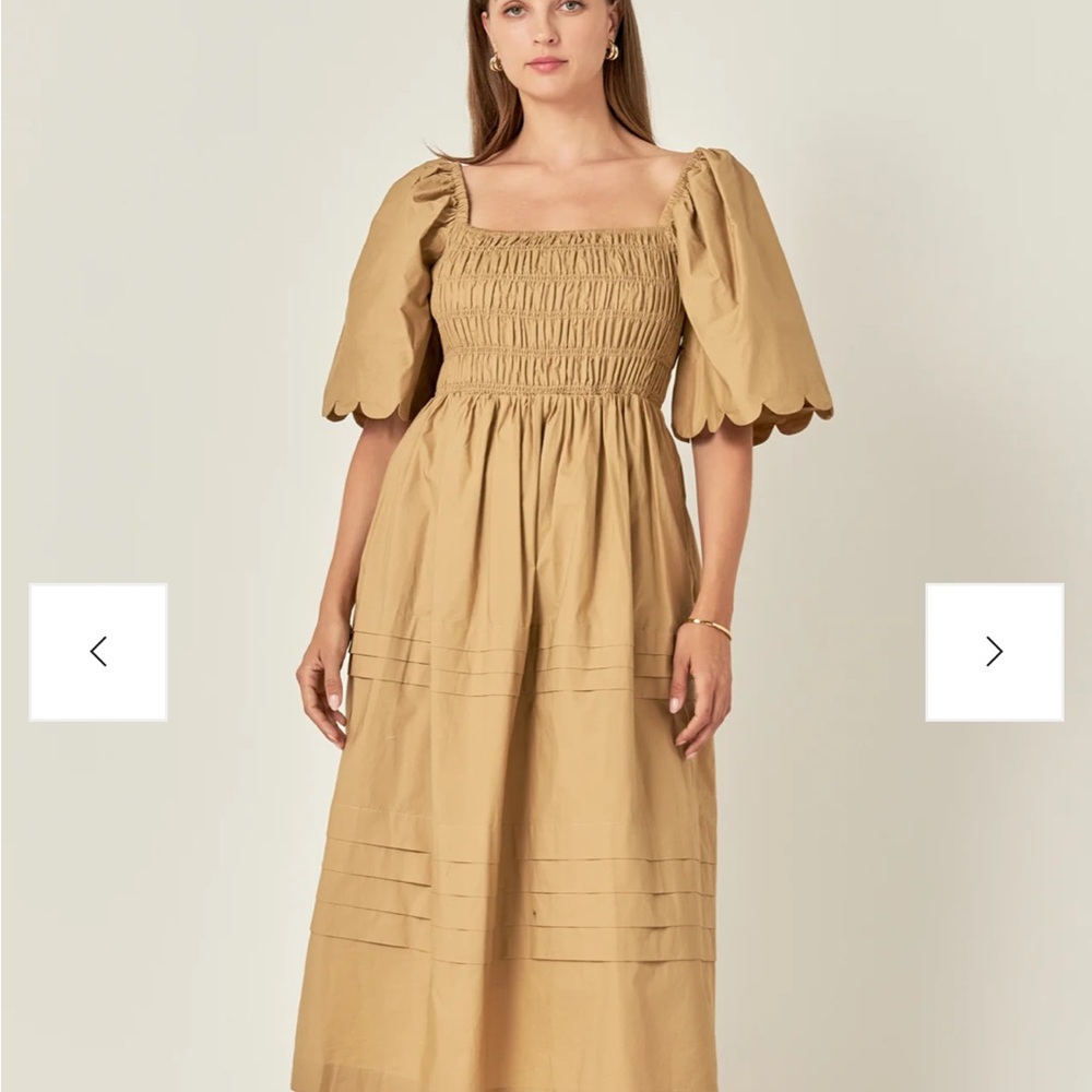 English Factory Tan Puff Sleeve Dress
